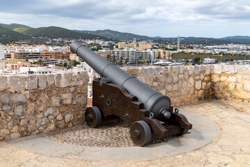 Cannon on the fortress in Ibiza Town, Balearic Isnalds, Spain