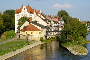 Fototapeta na wymiar Blick zur Donauinsel Unterer Wöhrd in Regensburg