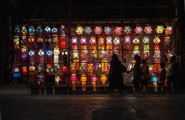 PUNE, October 2021: People shopping lanterns(Aakash Kandil) to used during Diwali decoration in Pune City, India.