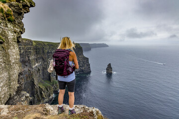 The Wild Atlantic Way, Cliffs of Moher, cliff walk, The Burren Way hiking trail, The Burren, County Clare, Ireland - obrazy, fototapety, plakaty