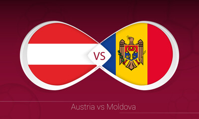 Austria vs Moldova in Football Competition, Group F. Versus icon on Football background.