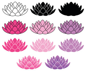 Lotus Flower Clipart Set - Outline, Silhouette and Color