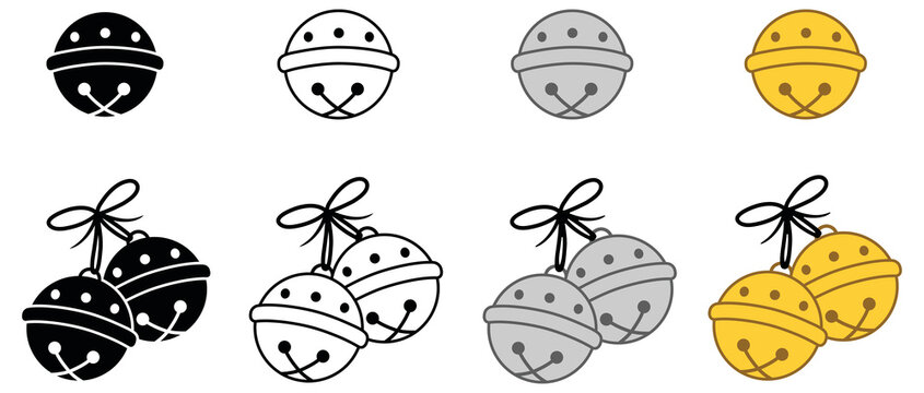Sleigh Bell Clipart Set - Silver, Gold, Outline and Silhouette