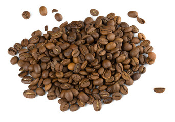 Roasted coffee beans on a white background