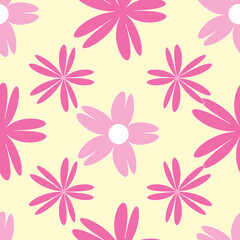 Vector yellow background white pink cherry tree flowers and cherry blossom sakura flowers. Seamless pattern background