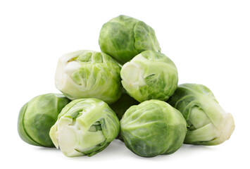 Fototapeta na wymiar Brussels sprouts heap on a white background. Isolated