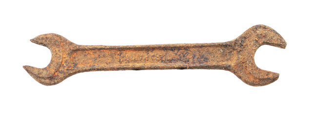 An old wrench on a white background