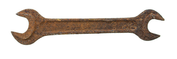 An old wrench on a white background