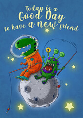 Dinosaur T red in the moon with a new friend 