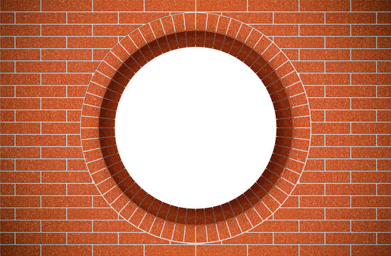 Brick wall and round window with copy space - concept illustration