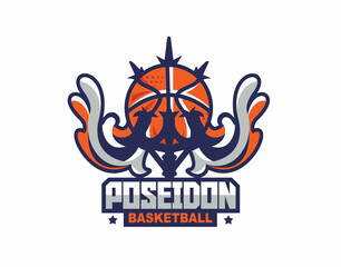 modern Basketball ball logo with trident weapon for teams and events