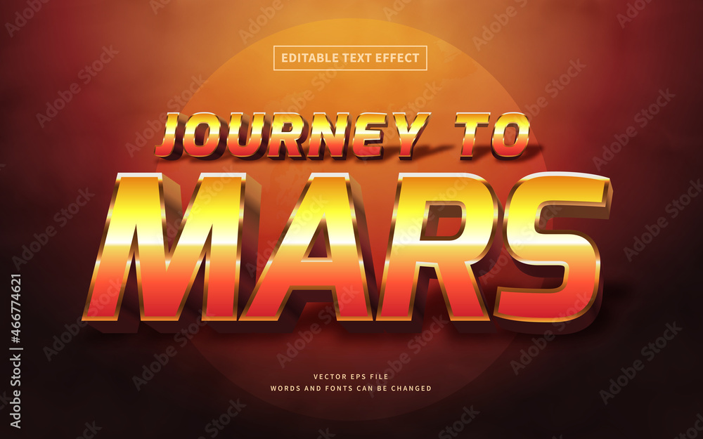 Fototapete journey to mars text effect with 3d retro 80s style. fancy font perfect for logotype, title and head
