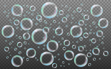 Realistic water bubbles on transparent background
