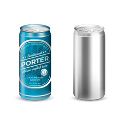 Realistic Detailed 3d Empty Template Mockup Aluminum Can and with Beer Label Set. Vector illustration of Alcohol Beverage