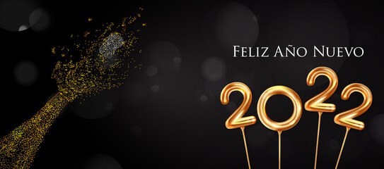 2022 New Year Spanish greeting card (Feliz Año Nuevo 2022). Spanish 2022 New Year Version. Spanish 2022 Happy New Year background.