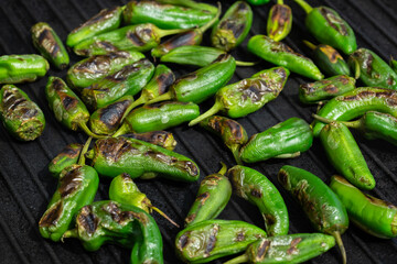 Grilled green pepper. Pimientos de padron, Spanish tapas