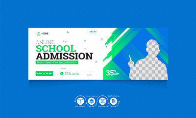 School admission Facebook cover, Kids education social media banner, Back to School Fb Timeline cover editable template, Colorful design set