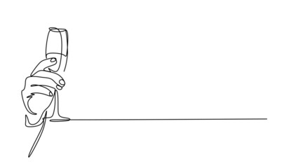 Obraz premium continuous linear drawing with one line in the hand of a glass in the style of minimalism