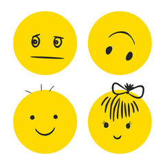 Happy Doodle Smile Collection Isolated on White Background. Simple Faces. Cute Icon Set.
