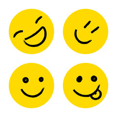 Happy Doodle Smile Collection Isolated on White Background. Simple Faces. Cute Icon Set.