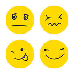 Happy Doodle Smile Collection Isolated on White Background. Simple Faces. Cute Icon Set.