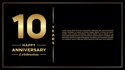 10th years anniversary, vector design for anniversary celebration with gold color on black background, simple and luxury design. logo vector template