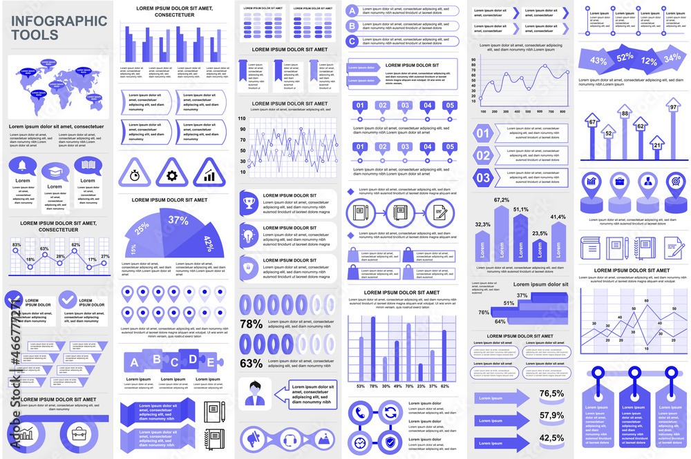 Aufkleber Bundle infographic elements data visualization vector design template. Mega set. Can be used for steps, business processes, workflow, diagram, flowchart concept, timeline, icons, info graphics.