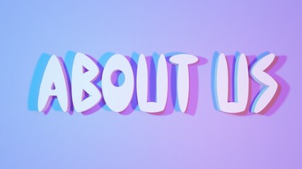 3d lettering about us business company concept render illustration. Info details text, phrases, quotes. Corporate contact words for branding, marketing, advertising, banner, cover, social media.