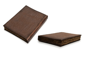 An old brown book isolated on white background.