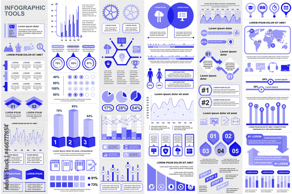 Fototapete Bundle infographic elements data visualization vector design template. Mega set. Can be used for steps, business processes, workflow, diagram, flowchart concept, timeline, icons, info graphics.