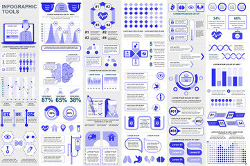 Bundle medical infographic elements data visualization vector design template. Mega set. Can be used for steps, processes, workflow, diagram, healthcare concept, timeline, icons, info graphics.