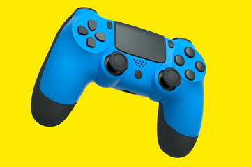 Realistic blue joystick for video game controller on yellow background © Vasyl Onyskiv