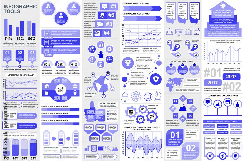 Fototapete bundle infographic elements data visualization vector design template. mega set. can be used for ste