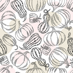 Pumpkin texture. Line art seamless pattern. Stock vector illustration.