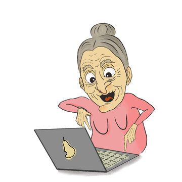 happy grandma with laptop