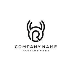 Initials Letter R Logo Design Bull, Cow, Angus, Cow Head