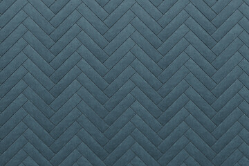 Soft convex wall panels, in blue skin. Herringbone shape. High quality seamless realistic texture, 3d rendering