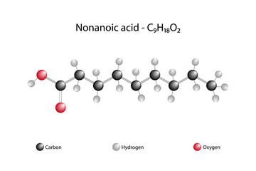 Molecular formula of nonanoic acid. Pelargonic acid, also called nonanoic acid, is a nine-carbon fatty acid.