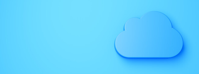 Cloud storage symbol of cloud located on blue background with copy space. Big data concept. 3d Rendering