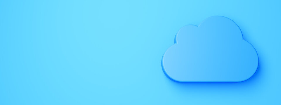 Cloud storage symbol of cloud located on blue background with copy space. Big data concept. 3d Rendering