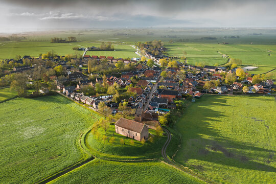 Aerial view of Ezinge, a small village near Groningen, The Netherlands.