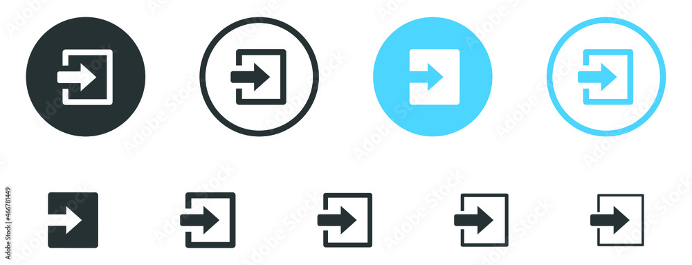 Poster arrow Login icon - Enter symbol, log in icon button - arrow and door icon entry symbols in filled, thin line, outline and stroke style for apps and website