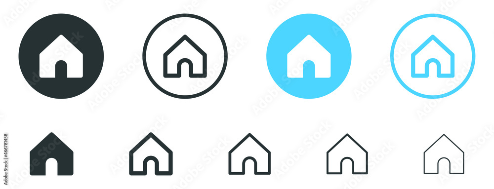 Poster Web home icon for apps and websites, House icon, Home sign in circle or Main page icon in filled, thin line, outline and stroke style for apps and website