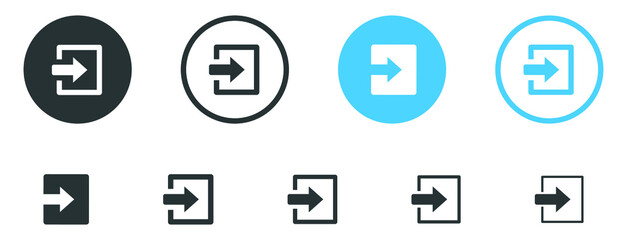 arrow Login icon - Enter symbol, log in icon button - arrow and door icon entry symbols in filled, thin line, outline and stroke style for apps and website