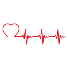 Electrocardiogram illustration .Red heart with pulse on white background.