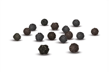 Handful of black peppercorns, Spices. Realistic raster illustration pepper seeds isolated on white background.