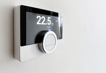 The screen of an smart digital thermostat - obrazy, fototapety, plakaty