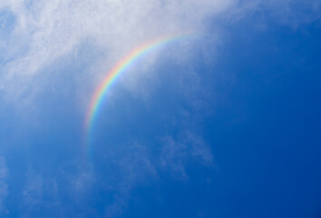 beautiful rainbow colours from a high altitude Circumzenithal arc with cirrus clouds and deep blue...