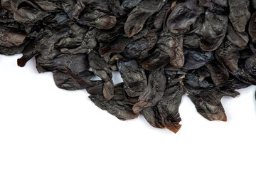 Macro detail of a pile of Agapanthus or African Lily plant seeds isolated