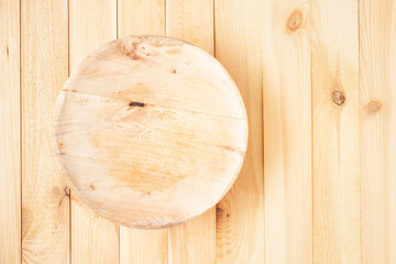 Wooden background. Template of empty wooden plate. Flat lay of rustic background